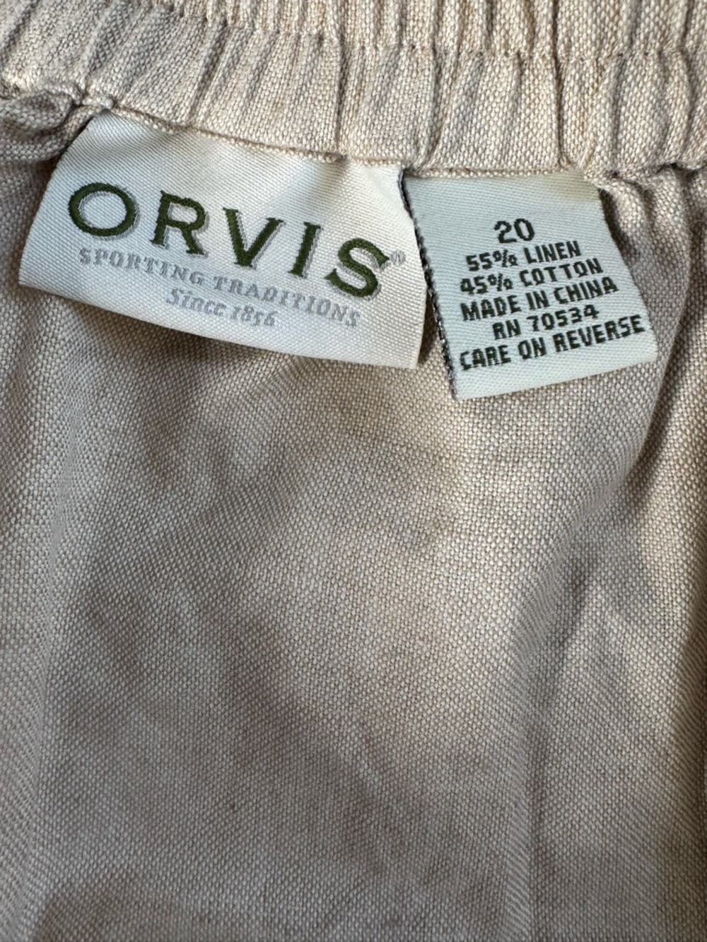 Plus Size 20 Linen Cotton Tan Midi Orvis Skirt Pockets Vintage Beach Coastal - Picture 3 of 5